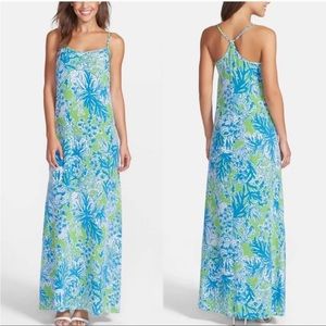 Lilly Pulitzer Jaylene 100% Silk Green Blue Maxi Dress Woman’s Medium
